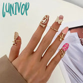 Lunivop 3/4/5Pcs Trend Geometric Open Nail Ring Ins Niche Design Temperament Exquisite Manicure Set